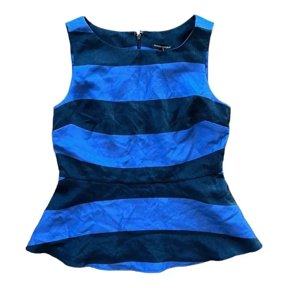 Banana Republic Blue Striped Shimmer Peplum Blouse 12